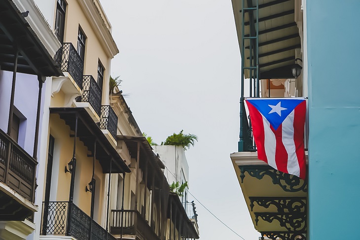 street with puerto rico flag